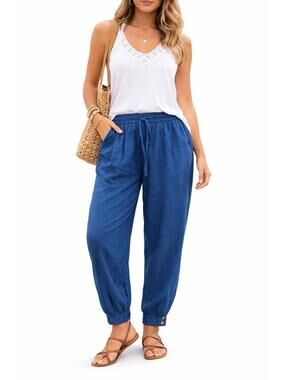 Rhea Harem Pants NWT Blue Tie Front Boho Handmade 100% Viscose One Size India